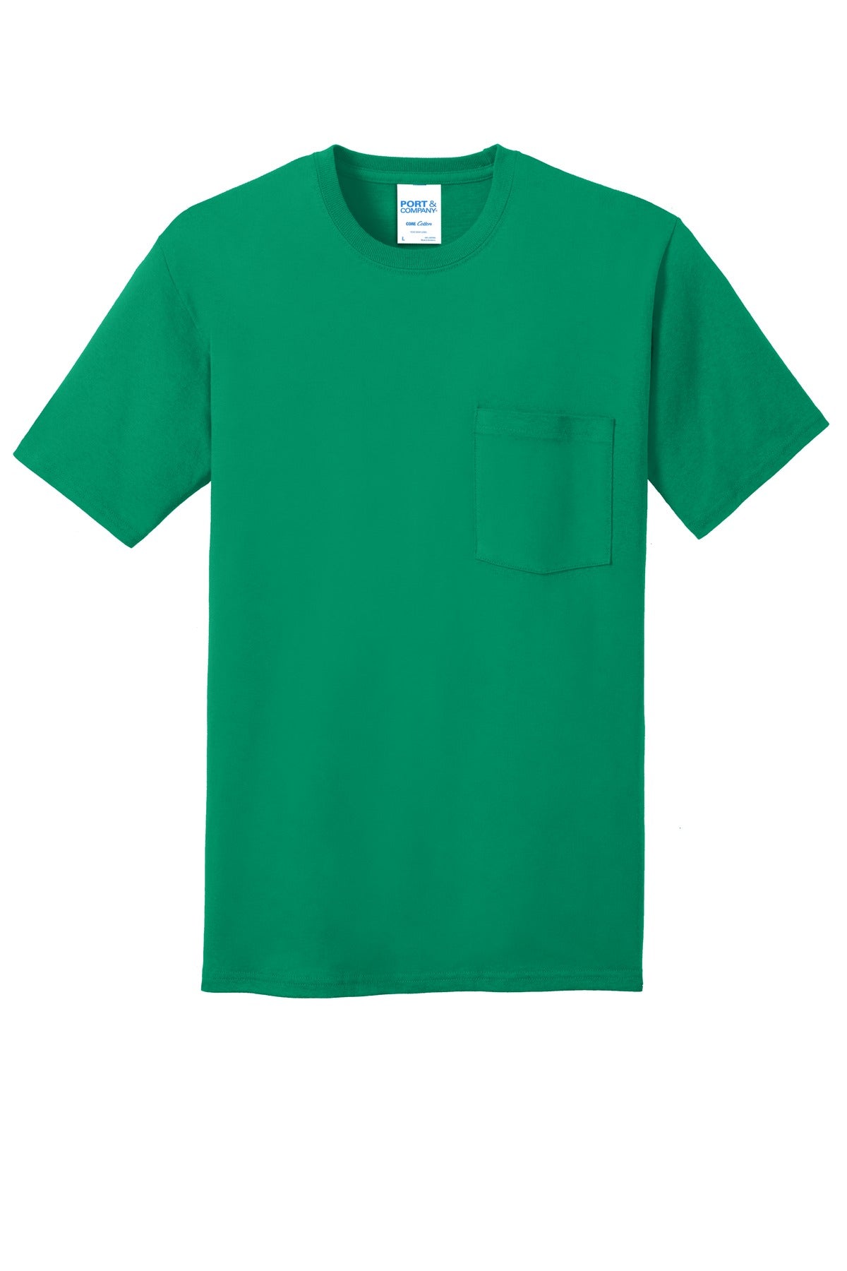 Front View of Kelly Port & Company Core Cotton Pocket Tee. PC54P