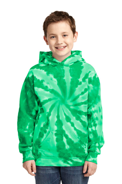 Front View of Kelly Port & Company Youth Tie-Dye Pullover Hooded Sweatshirt. PC146Y