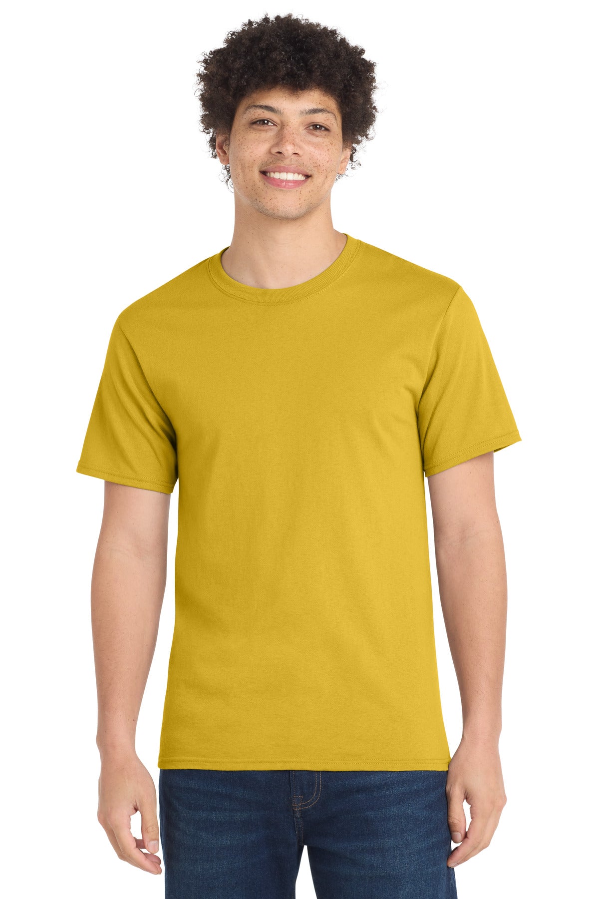 Front View of Lemon Yellow Port & Company Tall Essential Tee. PC61T