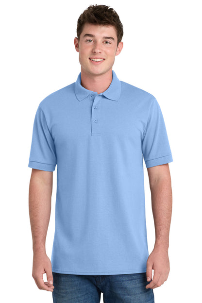 Front View of Light Blue Port & Company Tall Core Blend Jersey Knit Polo. KP55T