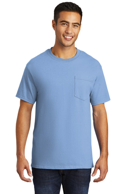 Front View of Light Blue Port & Company - Tall Essential Pocket Tee. PC61PT