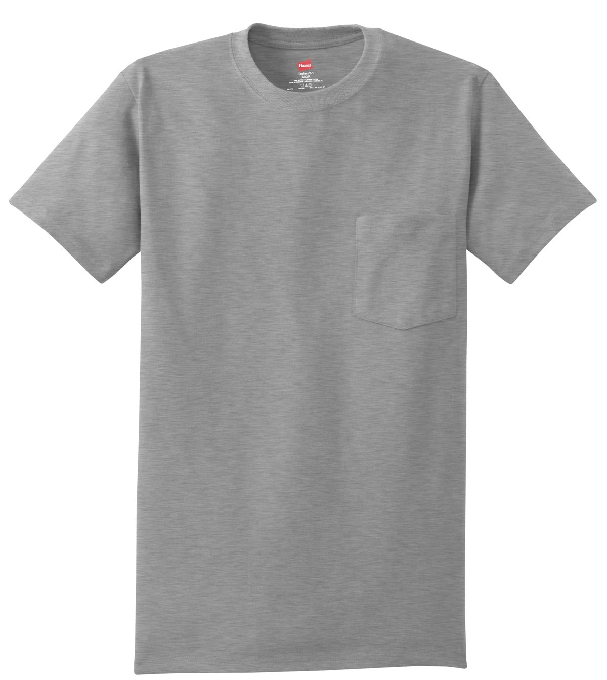 Front View of Light Steel Hanes - Authentic 100% Cotton T-Shirt with Pocket. 5590