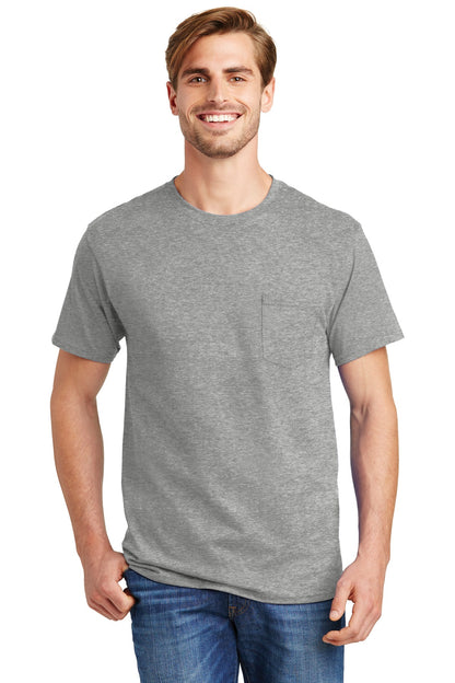 Front View of Light Steel Hanes - Authentic 100% Cotton T-Shirt with Pocket. 5590
