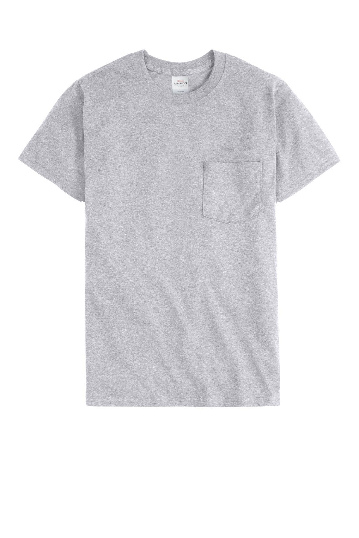 Front View of Light Steel Hanes - Authentic 100% Cotton T-Shirt with Pocket. 5590