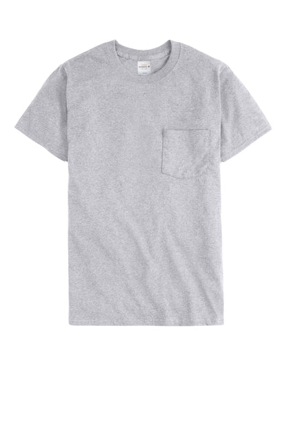 Front View of Light Steel Hanes - Authentic 100% Cotton T-Shirt with Pocket. 5590