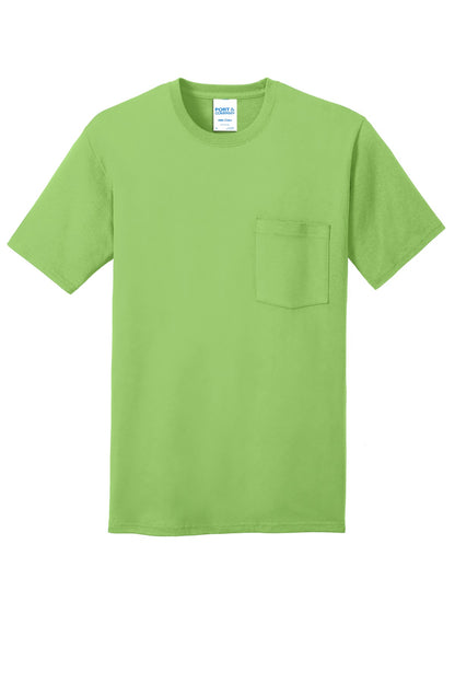 Front View of Lime Port & Company Core Cotton Pocket Tee. PC54P