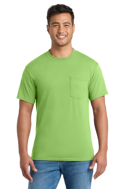 Front View of Lime Port & Company Tall Core Blend Pocket Tee. PC55PT
