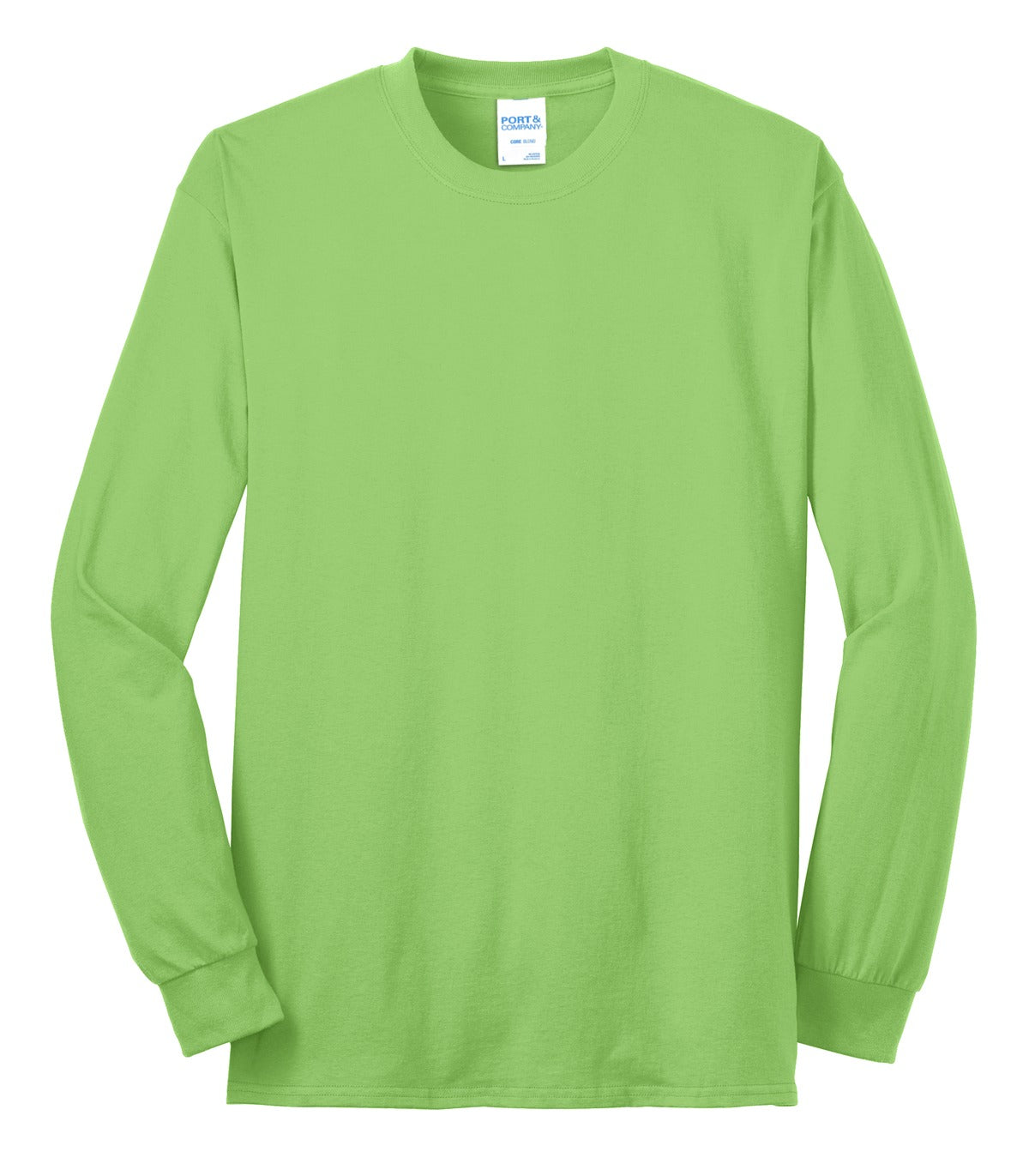 Front View of Lime Port & Company Tall Long Sleeve Core Blend Tee. PC55LST