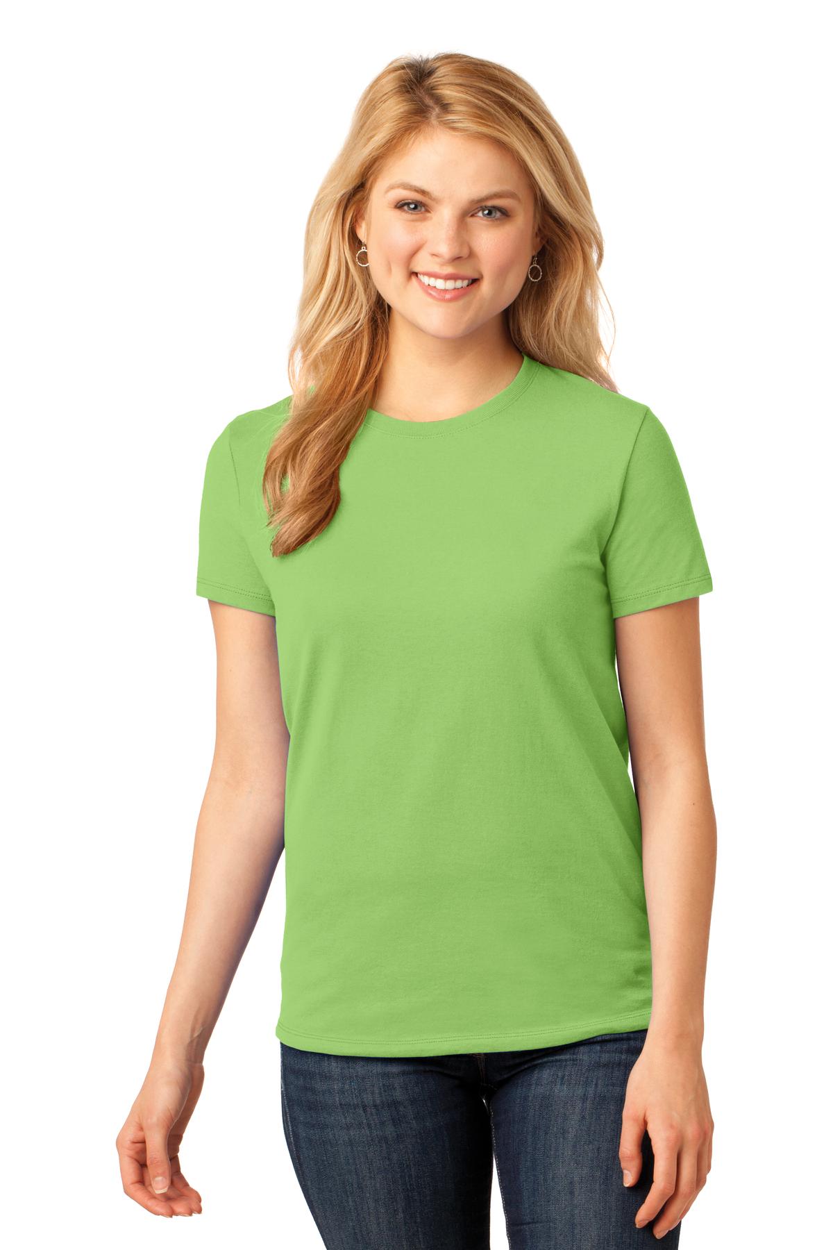 Front View of Lime Port & Company Women's Core Cotton Tee. LPC54
