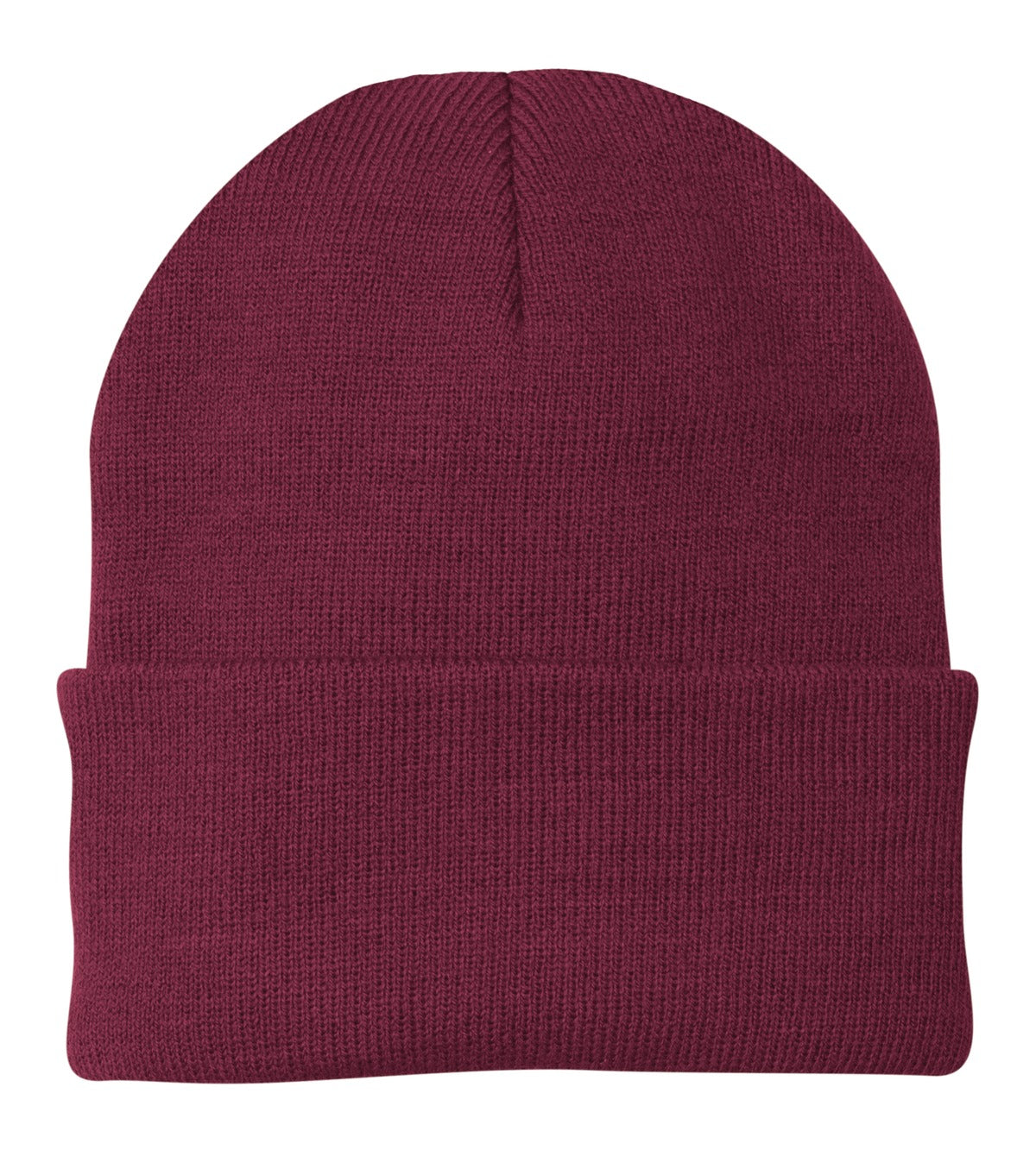 Front View of Maroon Port & Company Knit Cap. CP90