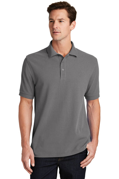 Front View of Medium Grey Port & Company Combed Ring Spun Pique Polo. KP1500