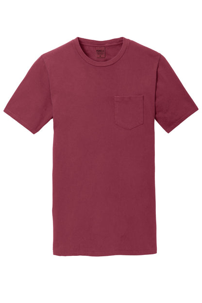 Front View of Merlot Port & Company Beach Wash Garment-Dyed Pocket Tee. PC099P