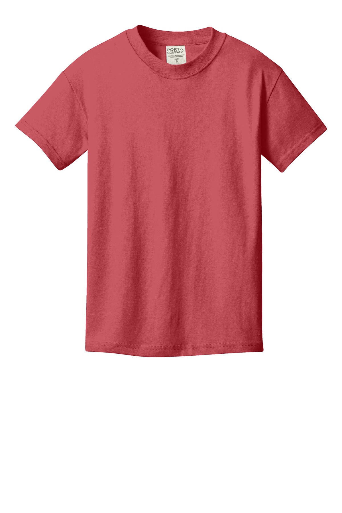 Front View of Merlot Port & Company Youth Beach Wash Garment-Dyed Tee. PC099Y