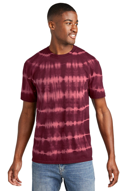 Front View of Merlt/Burg Port & Company Allover Stripe Tie-Dye Tee PC142