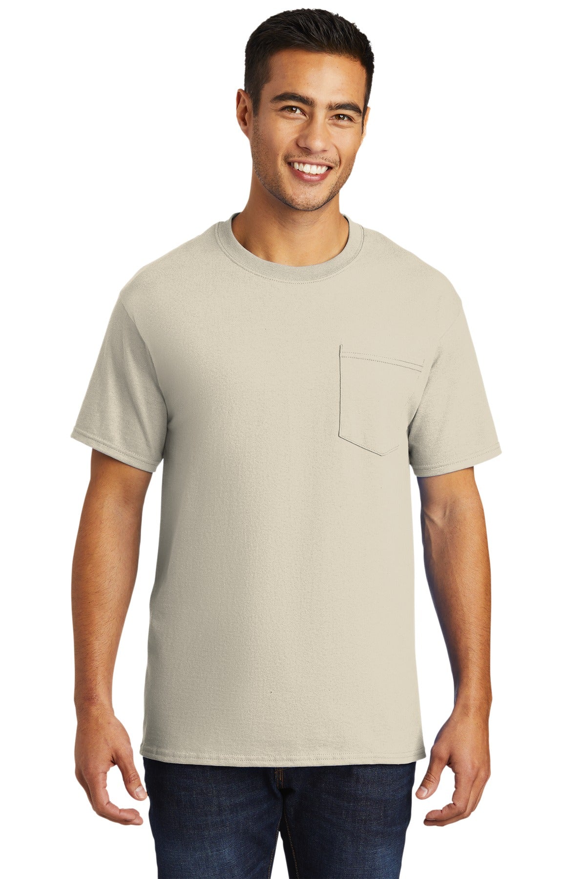 Front View of Natural Port & Company - Tall Essential Pocket Tee. PC61PT