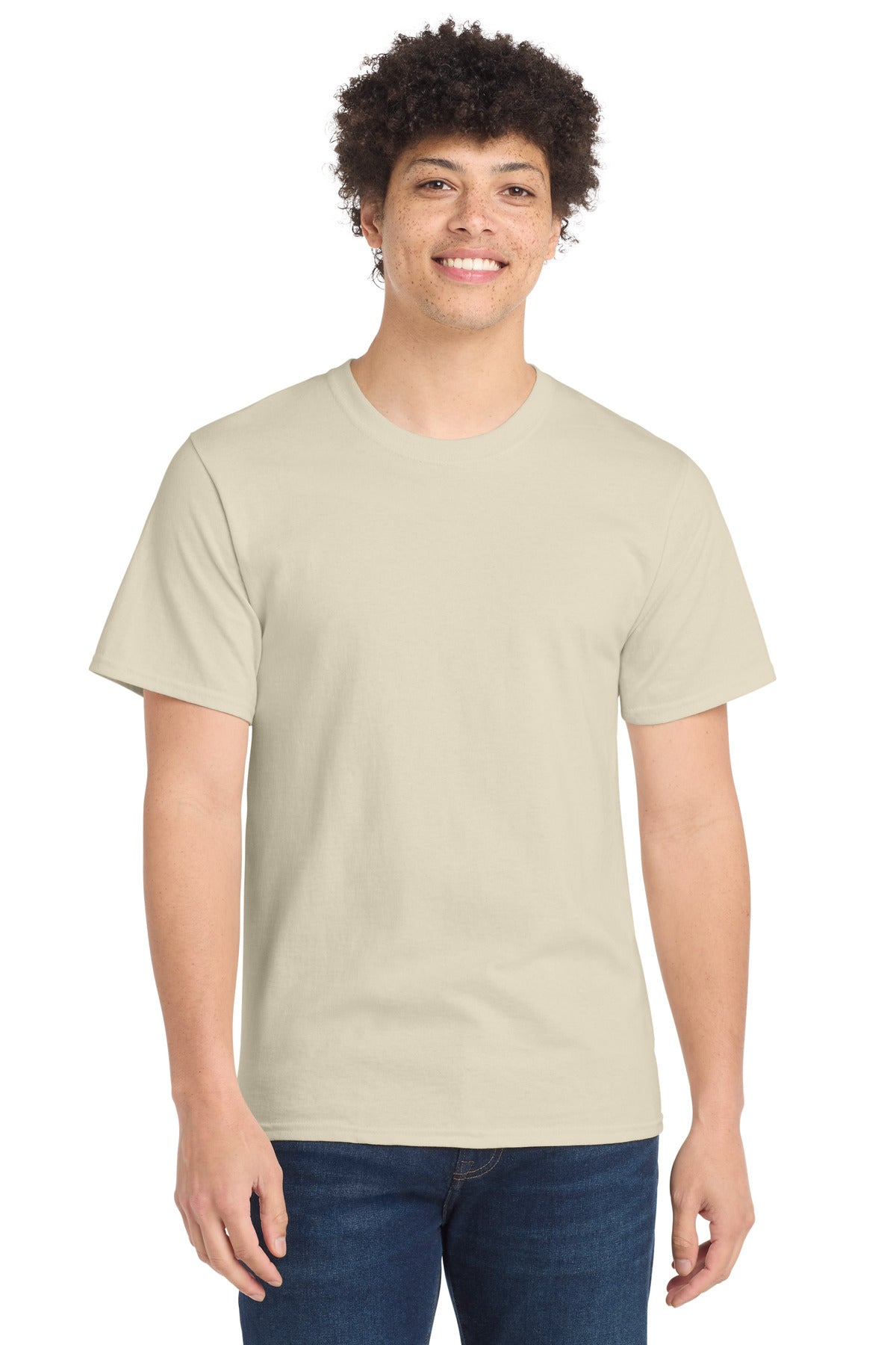 Front View of Natural Port & Company Tall Essential Tee. PC61T