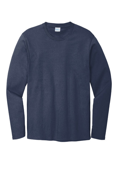 Front View of Navy Blue Port & Company Long Sleeve Bouncer Tee PC600LS