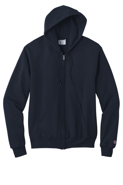 Front View of Navy Champion Powerblend Full-Zip Hoodie.S800