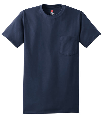 Front View of Navy Hanes - Authentic 100% Cotton T-Shirt with Pocket. 5590