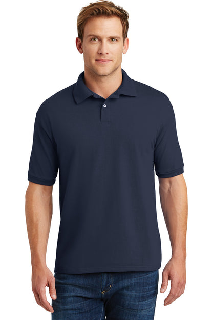 Front View of Navy Hanes EcoSmart - 5.2-Ounce Jersey Knit Sport Shirt 054X