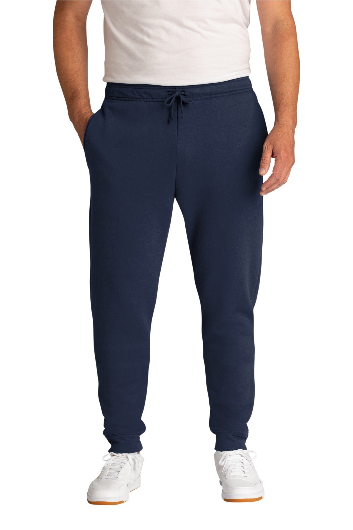 Front View of Navy Port & Company Core Fleece Jogger. PC78J