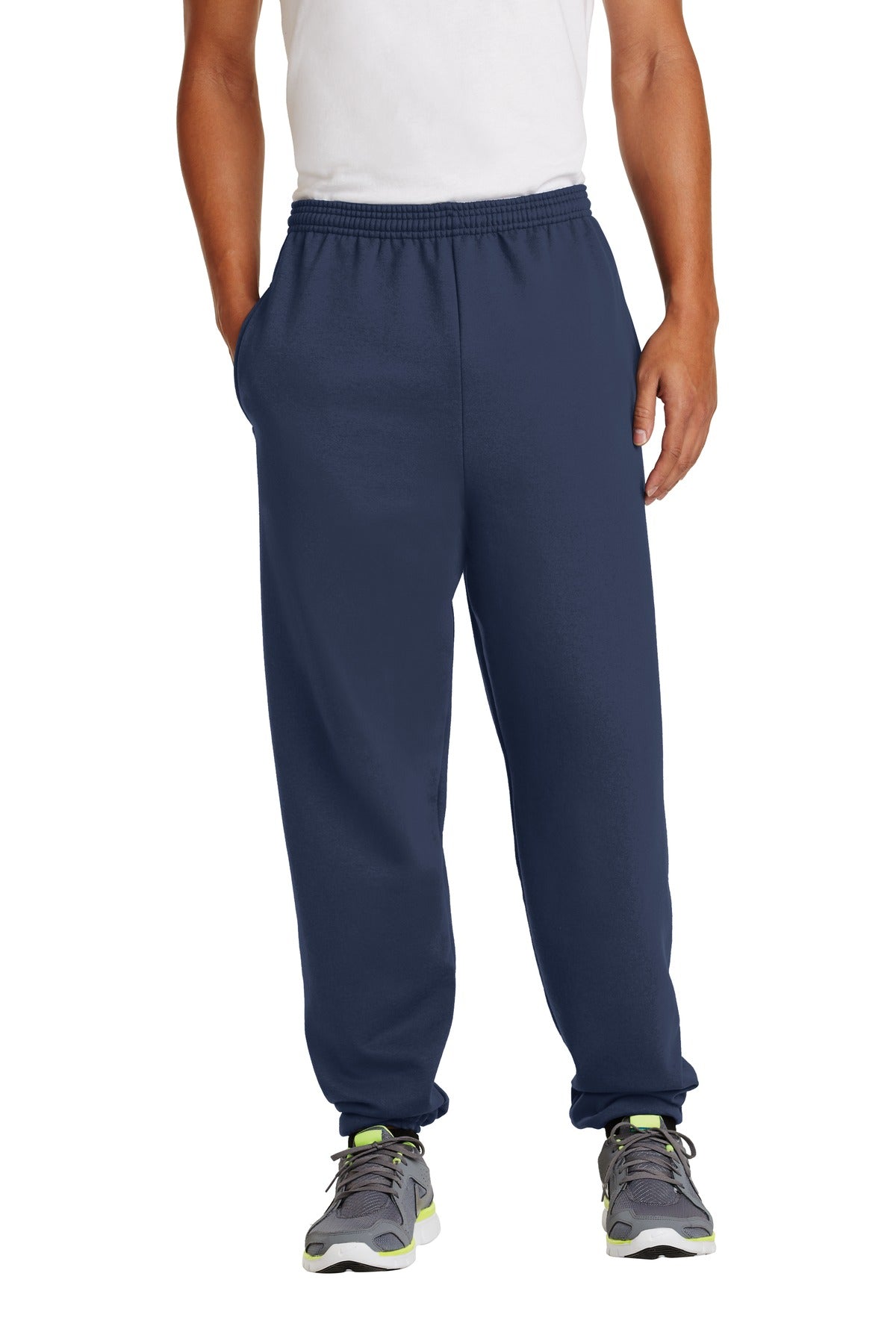 Front View of Navy Port & Company - Essential Fleece Sweatpant with Pockets. PC90P