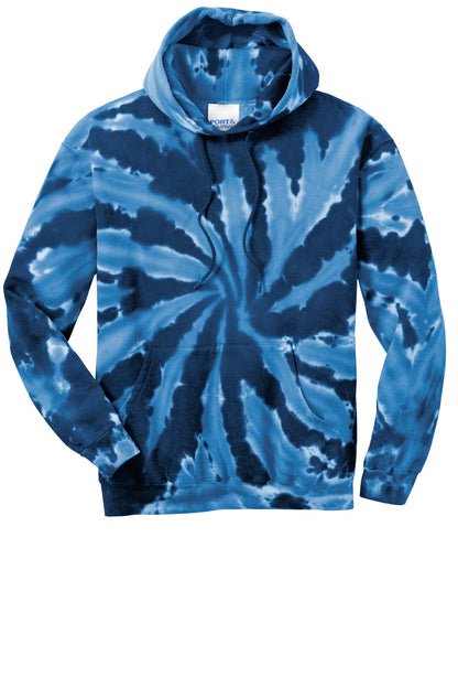 Front View of Navy Port & Company Tie-Dye Pullover Hooded Sweatshirt. PC146