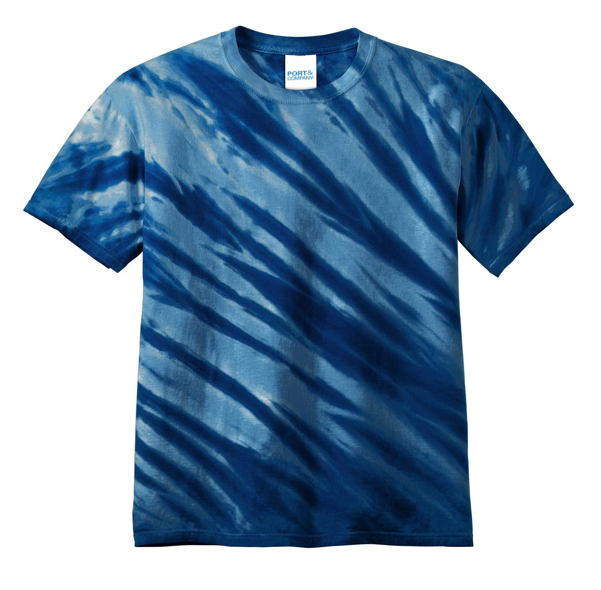 Front View of Navy Port & Company - Tiger Stripe Tie-Dye Tee. PC148