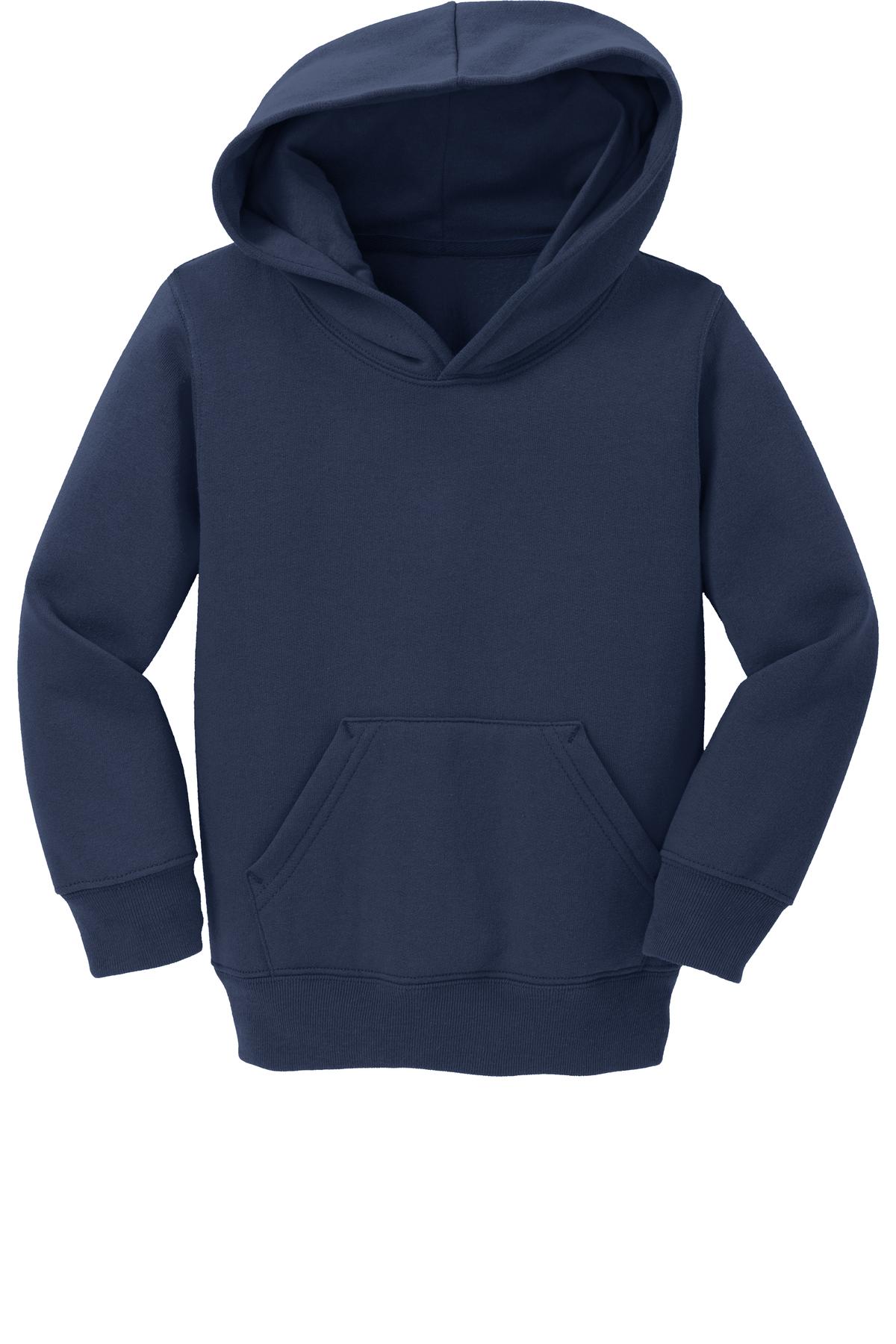 Front View of Navy Port & Company Toddler Core Fleece Pullover Hooded Sweatshirt. CAR78TH