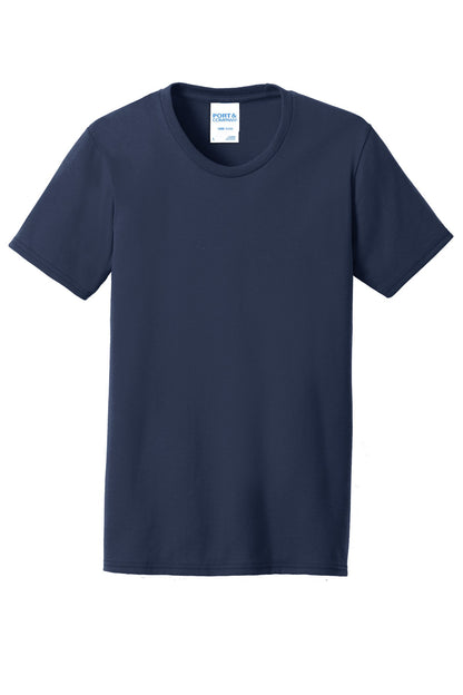 Front View of Navy Port & Company Women's Core Blend Tee. LPC55