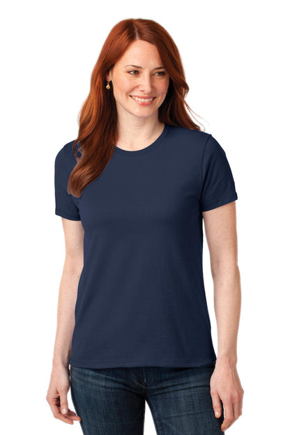 Front View of Navy Port & Company Women's Core Blend Tee. LPC55