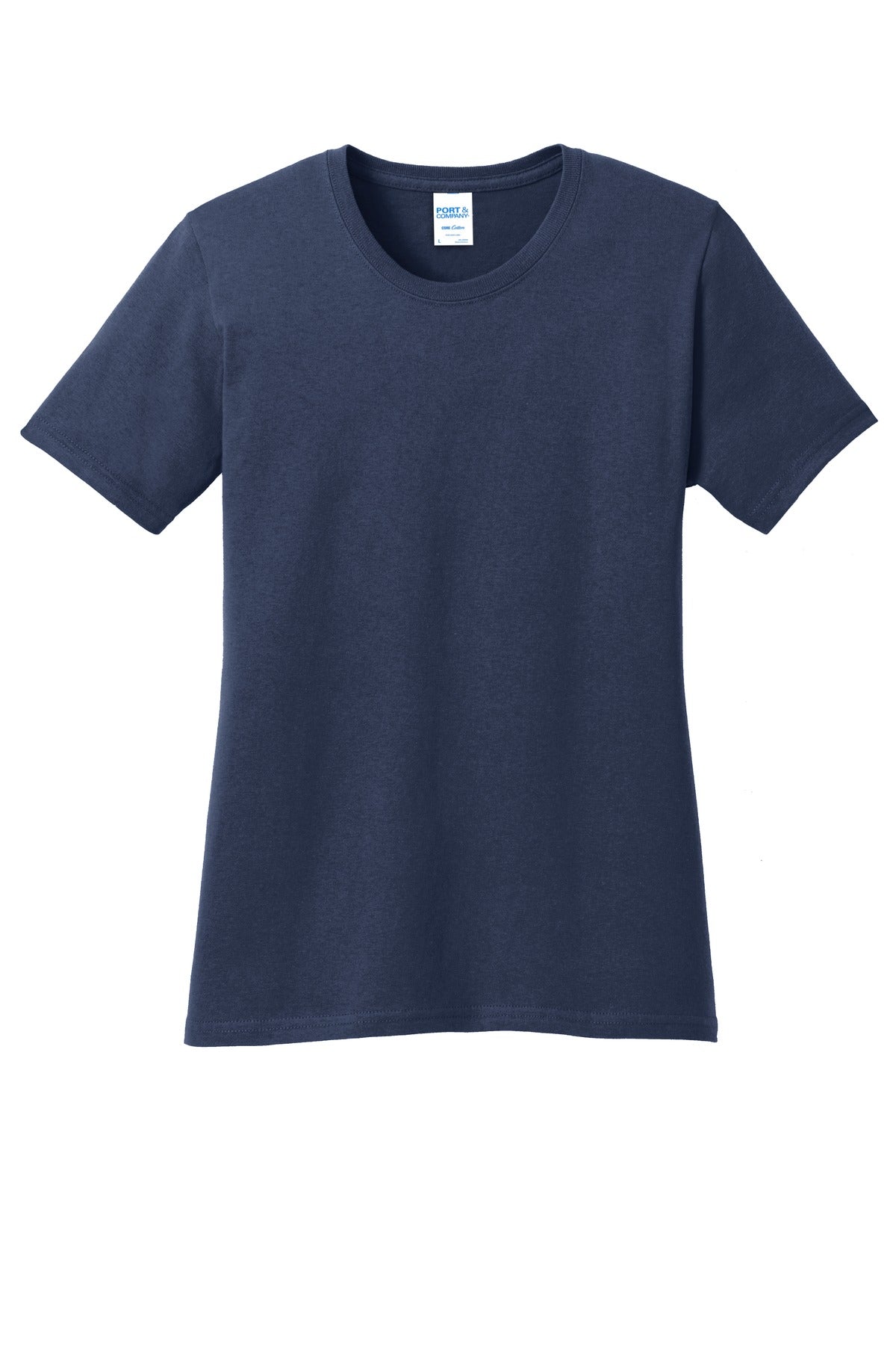 Front View of Navy Port & Company Women's Core Cotton Tee. LPC54