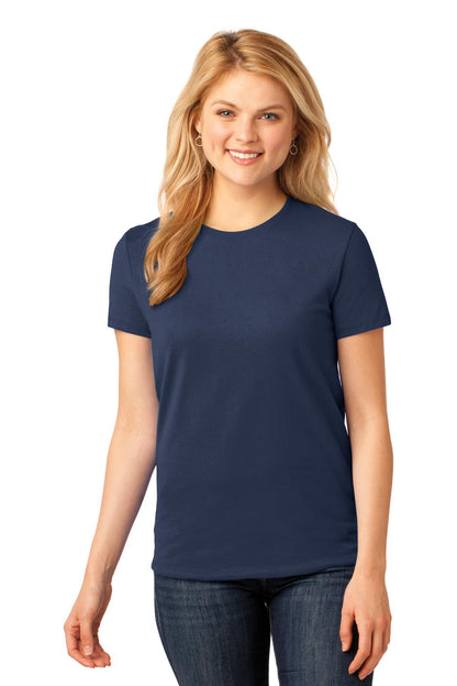 Front View of Navy Port & Company Women's Core Cotton Tee. LPC54