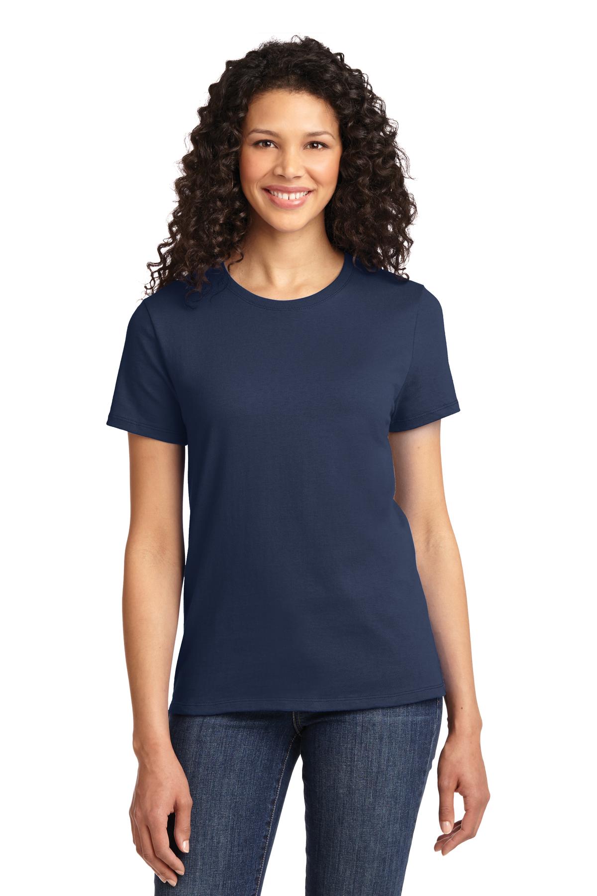 Front View of Navy Port & Company Women's Essential Tee. LPC61