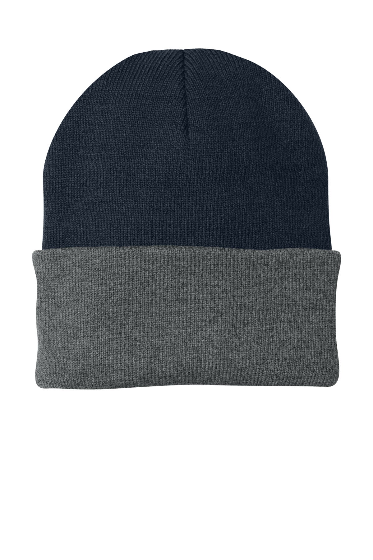Front View of Navy/Ath Oxfrd Port & Company Knit Cap. CP90