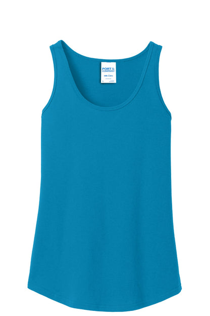 Front View of Neon Blue Port & Company Women's Core Cotton Tank Top. LPC54TT