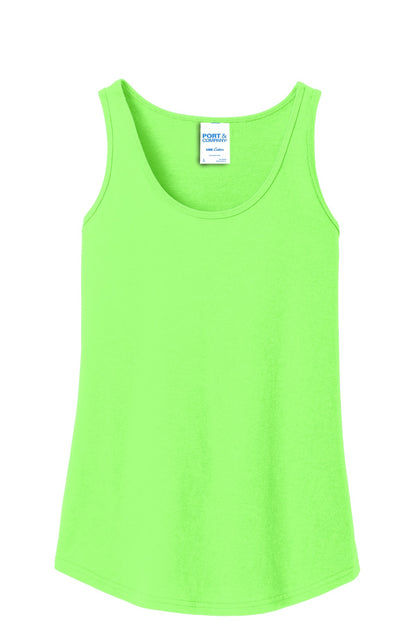 Front View of Neon Green Port & Company Women's Core Cotton Tank Top. LPC54TT