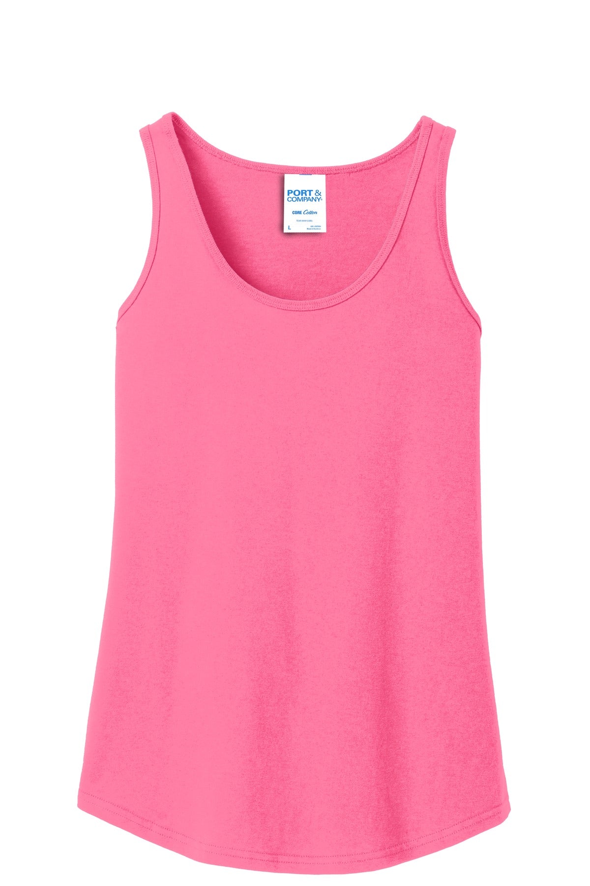 Front View of Neon Pink Port & Company Women's Core Cotton Tank Top. LPC54TT