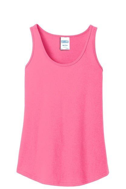 Front View of Neon Pink Port & Company Women's Core Cotton Tank Top. LPC54TT
