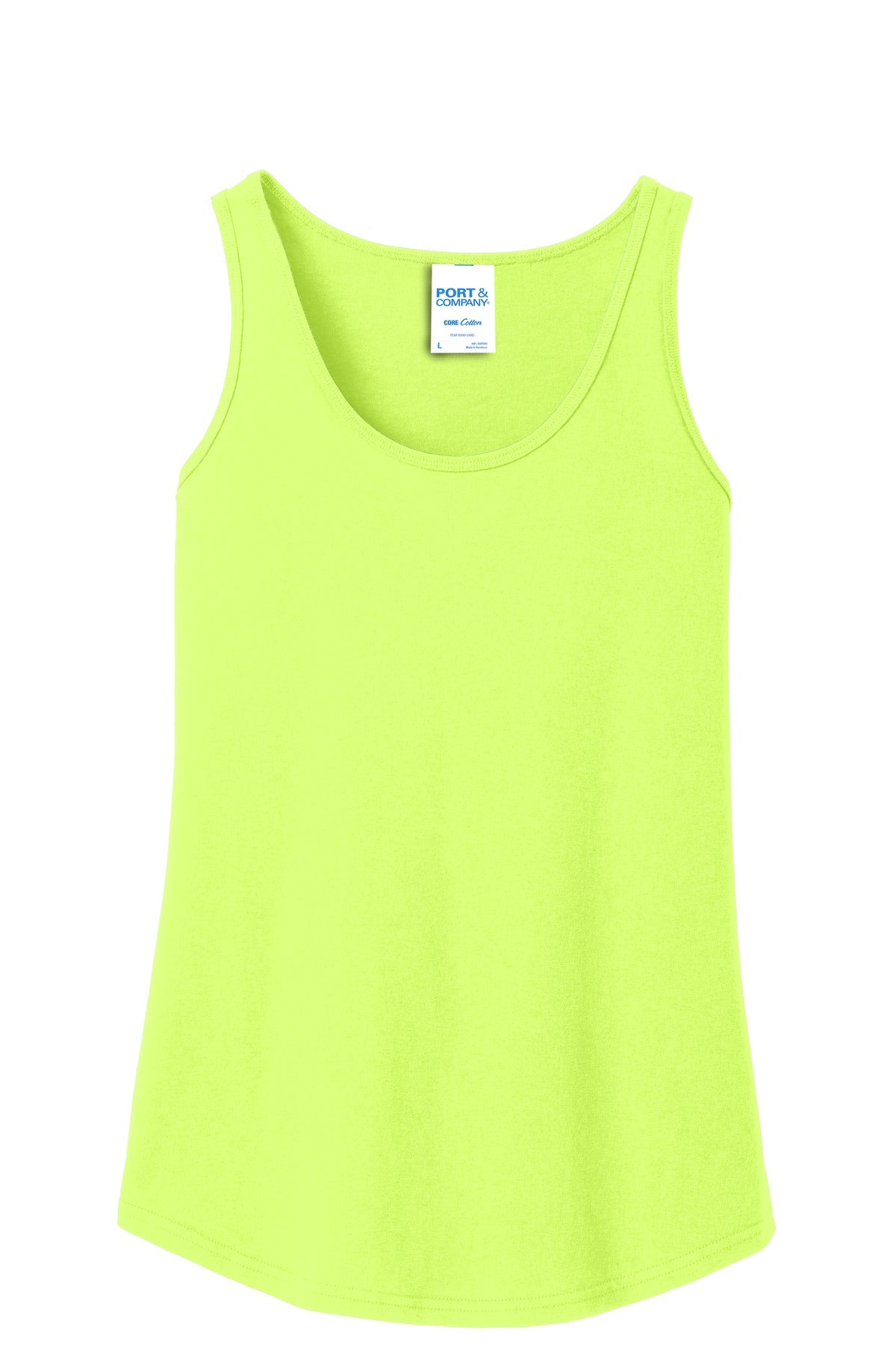 Front View of Neon Yellow Port & Company Women's Core Cotton Tank Top. LPC54TT