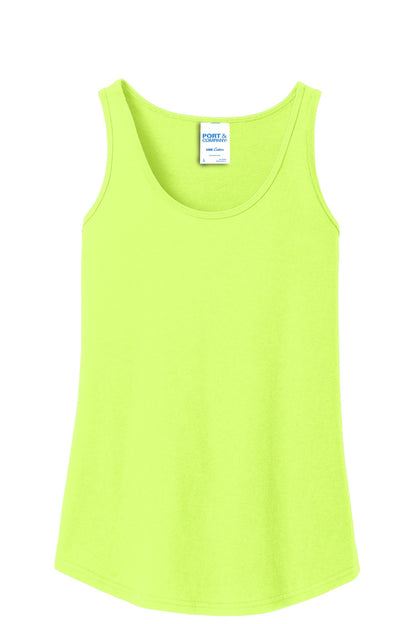 Front View of Neon Yellow Port & Company Women's Core Cotton Tank Top. LPC54TT