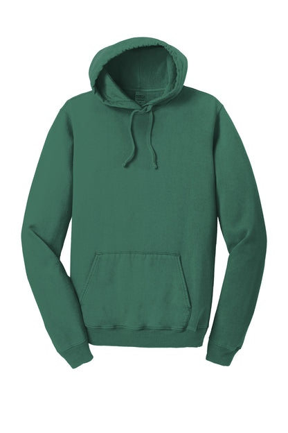 Front View of NordicGrn Port & Company Beach Wash Garment-Dyed Pullover Hooded Sweatshirt. PC098H