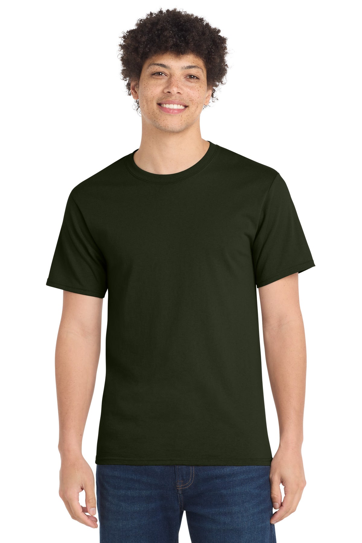 Front View of Olive Port & Company Tall Essential Tee. PC61T