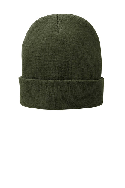 Front View of OlvDrabGn Port & Company Fleece-Lined Knit Cap. CP90L