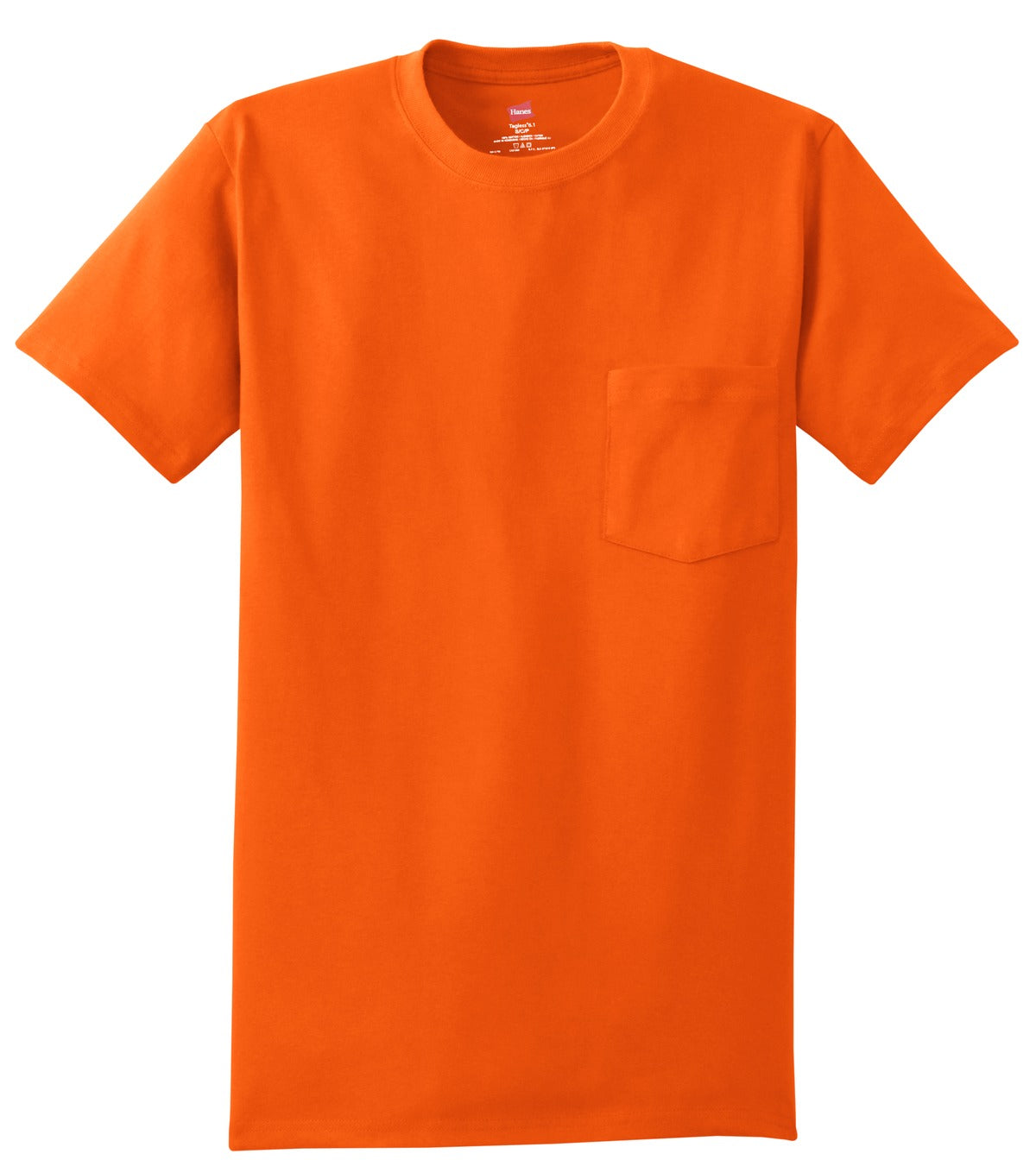 Front View of Orange Hanes - Authentic 100% Cotton T-Shirt with Pocket. 5590