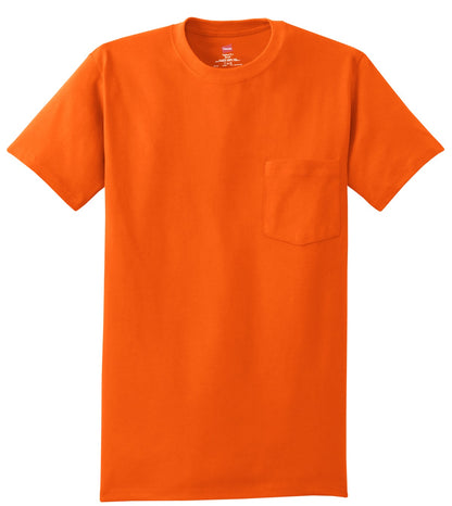 Front View of Orange Hanes - Authentic 100% Cotton T-Shirt with Pocket. 5590