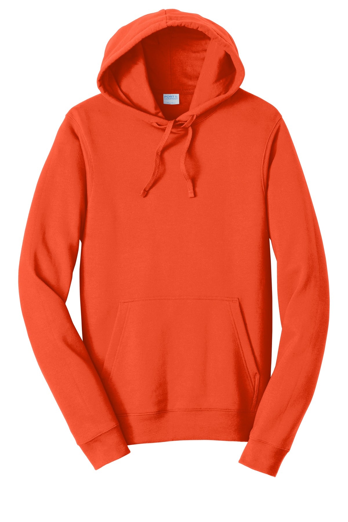 Front View of Orange Port & Company Fan Favorite Fleece Pullover Hooded Sweatshirt. PC850H