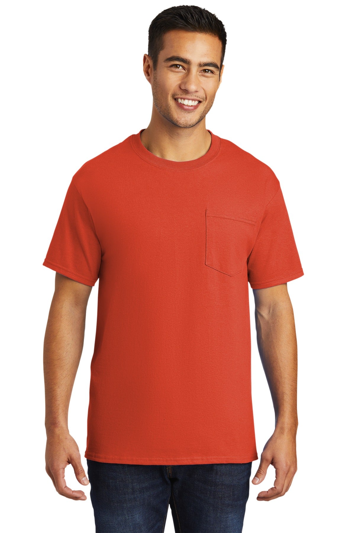 Front View of Orange Port & Company - Tall Essential Pocket Tee. PC61PT