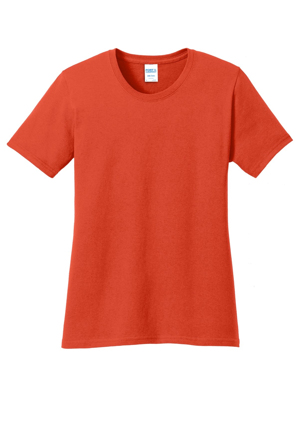 Front View of Orange Port & Company Women's Core Cotton Tee. LPC54