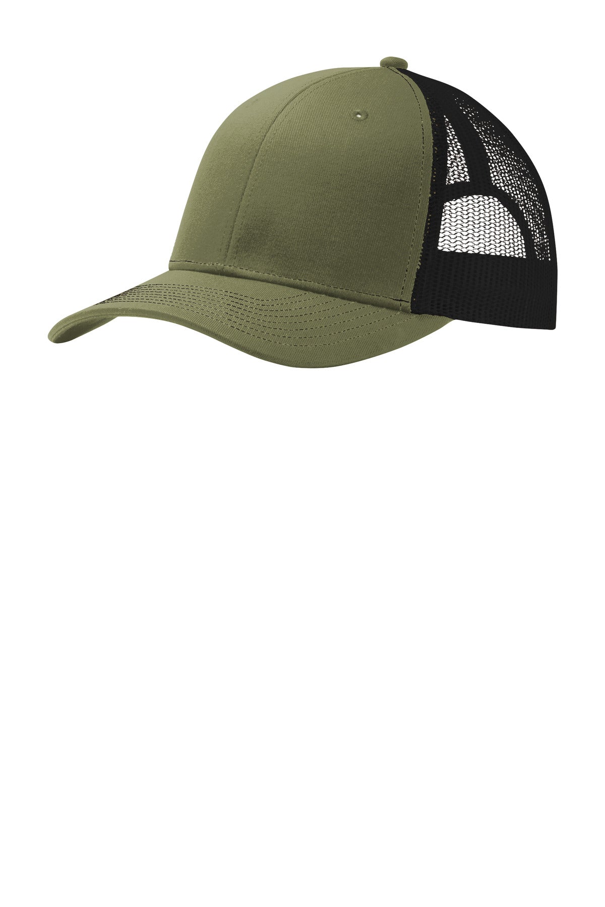 Front View of OvDrbGn/Bk Port Authority Snapback Trucker Cap. C112